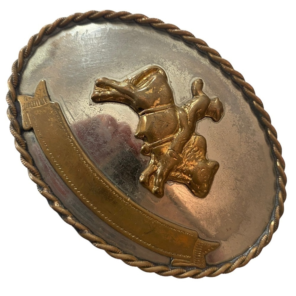 Vintage Silver and Gold bull rider Belt Buckle